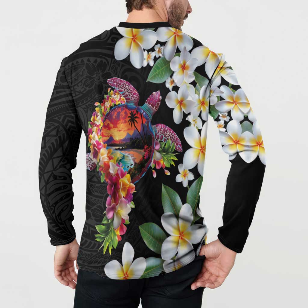Hawaiian Lei Day Button Sweatshirt Plumeria and Turtle with Polynesian Tribal Pattern LT03 - Polynesian Pride