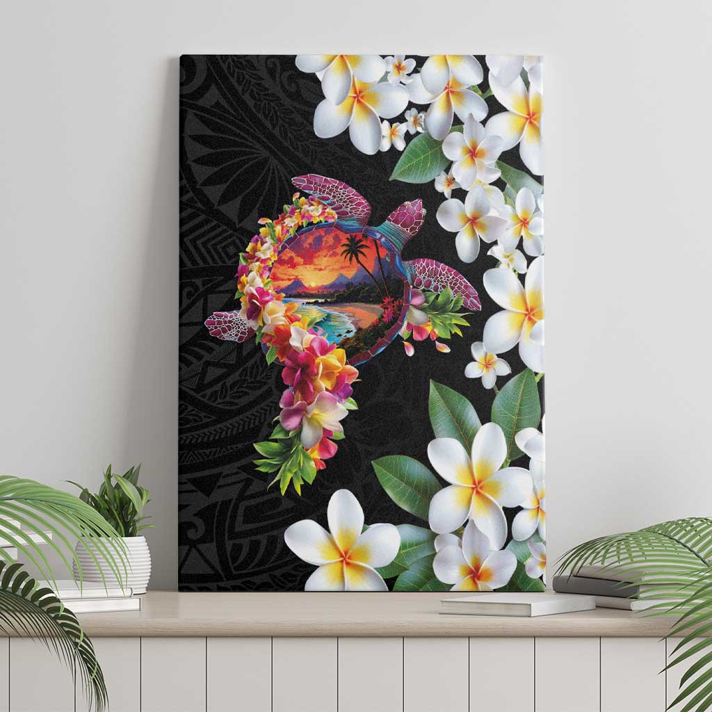 Hawaiian Lei Day Canvas Wall Art Plumeria and Turtle with Polynesian Tribal Pattern LT03 - Polynesian Pride