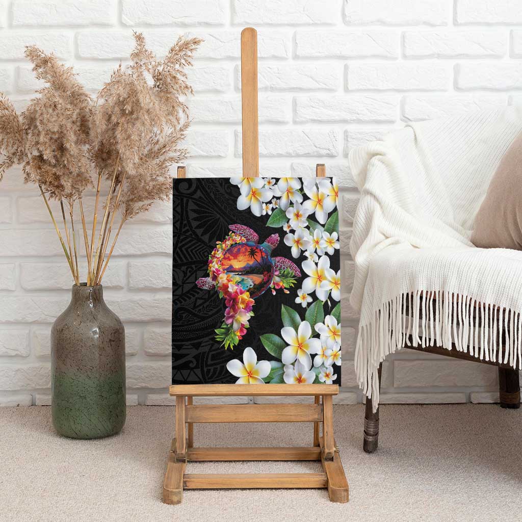 Hawaiian Lei Day Canvas Wall Art Plumeria and Turtle with Polynesian Tribal Pattern LT03 - Polynesian Pride