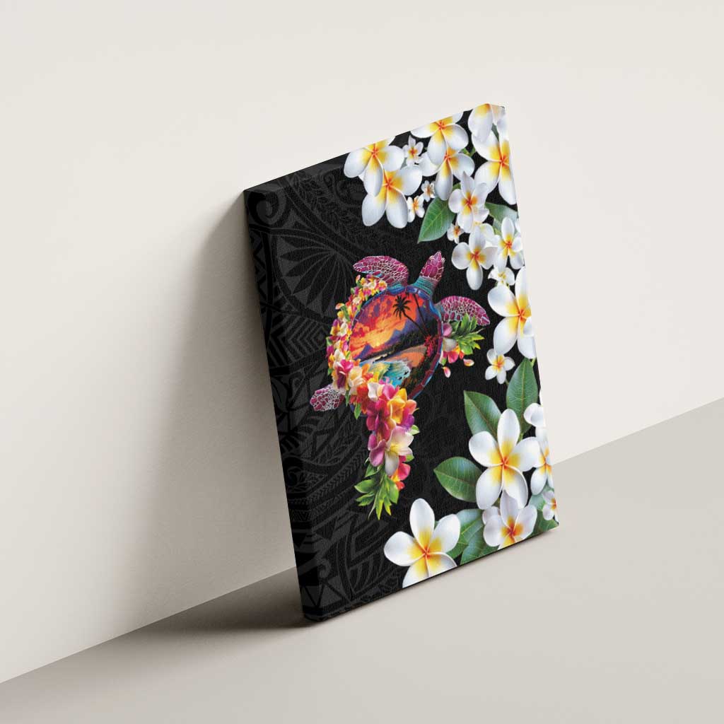 Hawaiian Lei Day Canvas Wall Art Plumeria and Turtle with Polynesian Tribal Pattern LT03 - Polynesian Pride