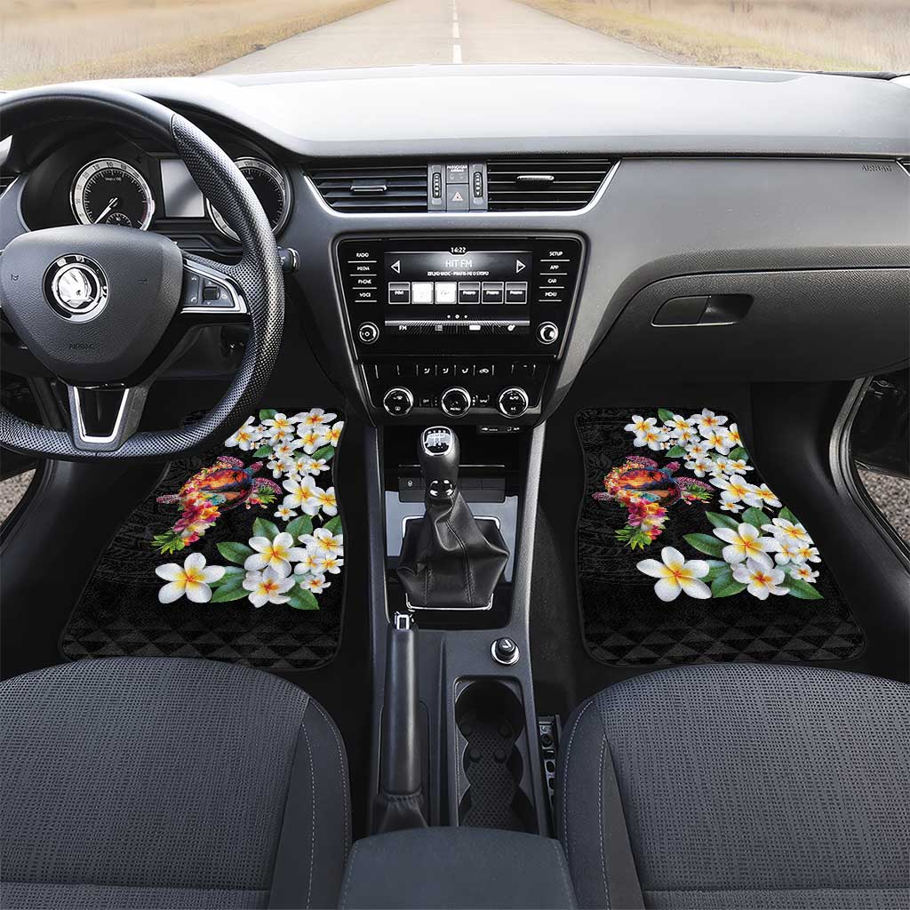 Hawaiian Lei Day Car Mats Plumeria and Turtle with Polynesian Tribal Pattern