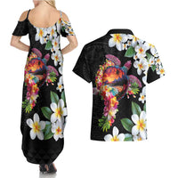 Hawaiian Lei Day Couples Matching Summer Maxi Dress and Hawaiian Shirt Plumeria and Turtle with Polynesian Tribal Pattern LT03 - Polynesian Pride