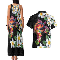 Hawaiian Lei Day Couples Matching Tank Maxi Dress and Hawaiian Shirt Plumeria and Turtle with Polynesian Tribal Pattern LT03 - Polynesian Pride