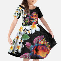 Hawaiian Lei Day Family Matching Mermaid Dress and Hawaiian Shirt Plumeria and Turtle with Polynesian Tribal Pattern
