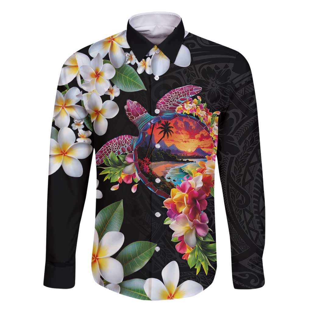 Hawaiian Lei Day Family Matching Mermaid Dress and Hawaiian Shirt Plumeria and Turtle with Polynesian Tribal Pattern