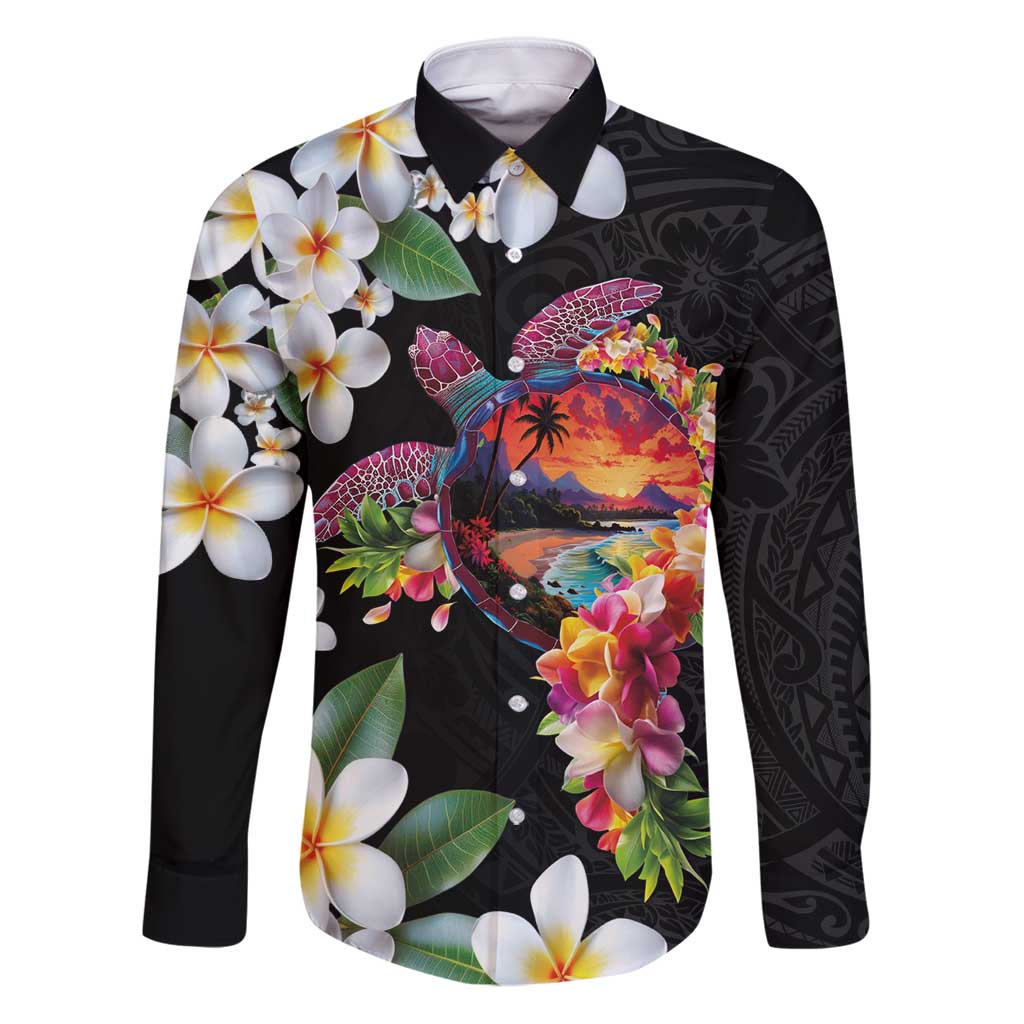Hawaiian Lei Day Family Matching Puletasi and Hawaiian Shirt Plumeria and Turtle with Polynesian Tribal Pattern