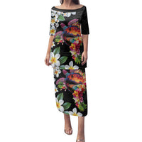 Hawaiian Lei Day Family Matching Puletasi and Hawaiian Shirt Plumeria and Turtle with Polynesian Tribal Pattern