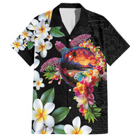 Hawaiian Lei Day Hawaiian Shirt Plumeria and Turtle with Polynesian Tribal Pattern LT03 Black - Polynesian Pride