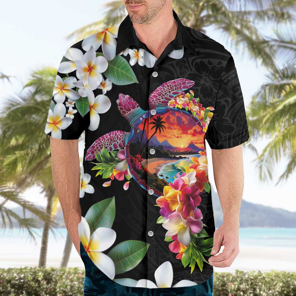 Hawaiian Lei Day Hawaiian Shirt Plumeria and Turtle with Polynesian Tribal Pattern LT03 - Polynesian Pride