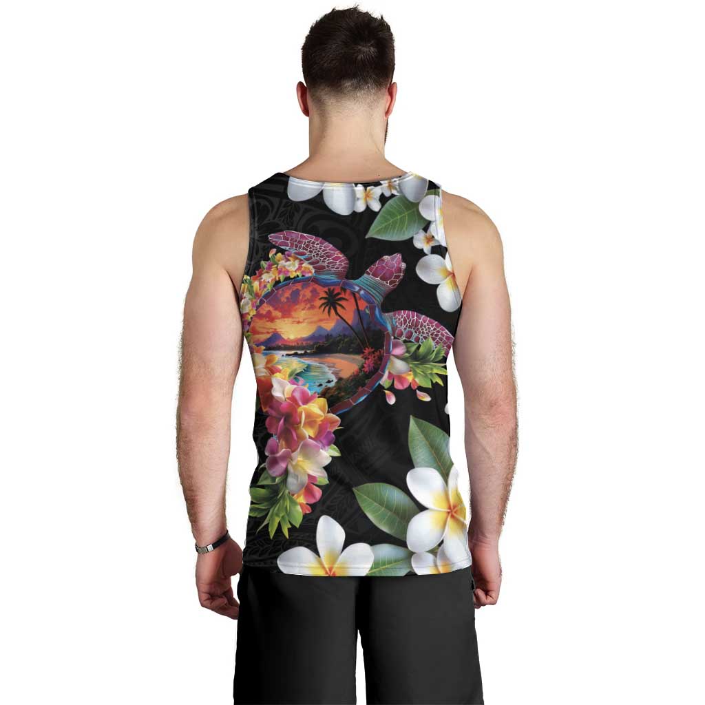 Hawaiian Lei Day Men Tank Top Plumeria and Turtle with Polynesian Tribal Pattern LT03 - Polynesian Pride