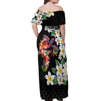 Hawaiian Lei Day Off Shoulder Maxi Dress Plumeria and Turtle with Polynesian Tribal Pattern LT03 - Polynesian Pride