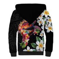 Hawaiian Lei Day Sherpa Hoodie Plumeria and Turtle with Polynesian Tribal Pattern LT03 - Polynesian Pride