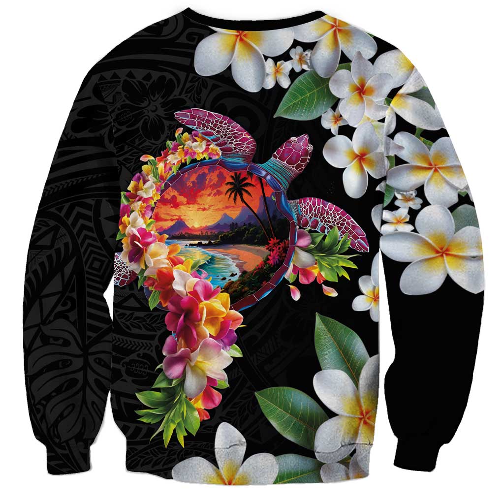 Hawaiian Lei Day Sweatshirt Plumeria and Turtle with Polynesian Tribal Pattern LT03 - Polynesian Pride