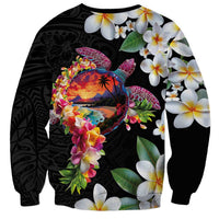 Hawaiian Lei Day Sweatshirt Plumeria and Turtle with Polynesian Tribal Pattern LT03 - Polynesian Pride