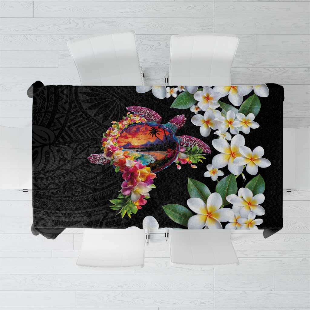 Hawaiian Lei Day Tablecloth Plumeria and Turtle with Polynesian Tribal Pattern LT03 Black - Polynesian Pride