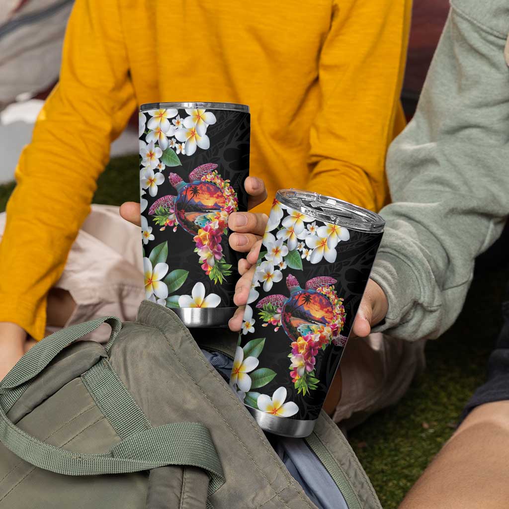 Hawaiian Lei Day Tumbler Cup Plumeria and Turtle with Polynesian Tribal Pattern