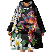 Hawaiian Lei Day Wearable Blanket Hoodie Plumeria and Turtle with Polynesian Tribal Pattern LT03 - Polynesian Pride