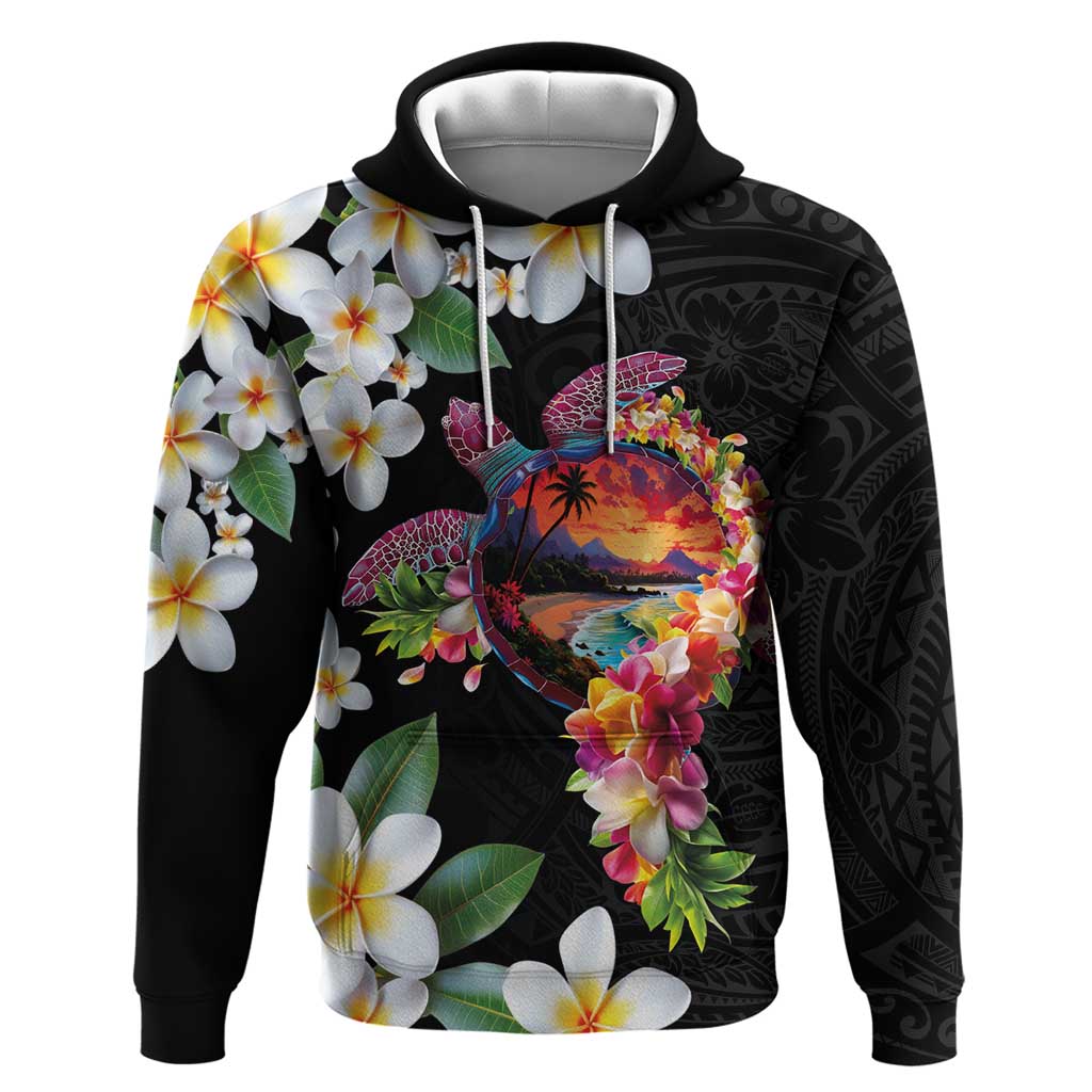 Hawaiian Lei Day Zip Hoodie Plumeria and Turtle with Polynesian Tribal Pattern