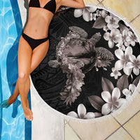 Hawaiian Lei Day Beach Blanket Plumeria and Turtle with Polynesian Tribal Pattern Grayscale Color LT03 - Polynesian Pride