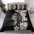 Hawaiian Lei Day Bedding Set Plumeria and Turtle with Polynesian Tribal Pattern Grayscale Color