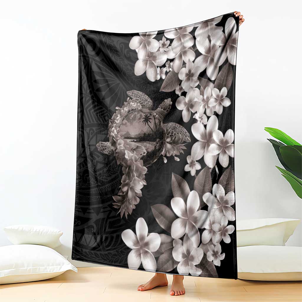 Hawaiian Lei Day Blanket Plumeria and Turtle with Polynesian Tribal Pattern Grayscale Color LT03 - Polynesian Pride