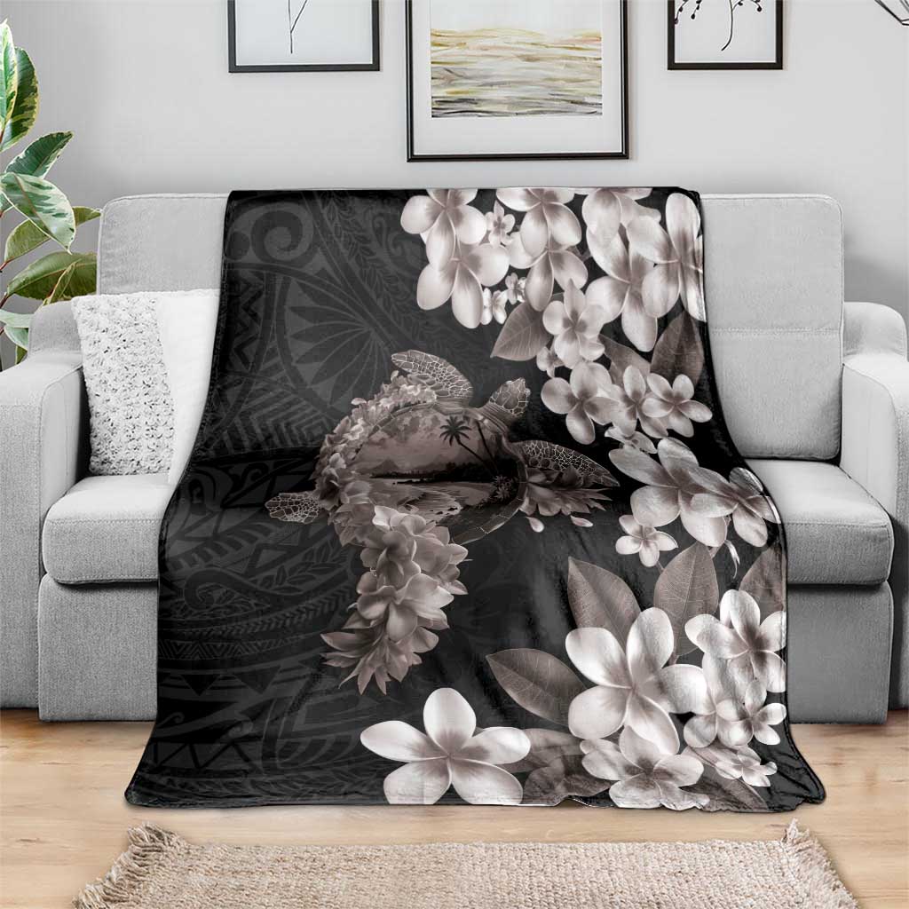 Hawaiian Lei Day Blanket Plumeria and Turtle with Polynesian Tribal Pattern Grayscale Color LT03 - Polynesian Pride