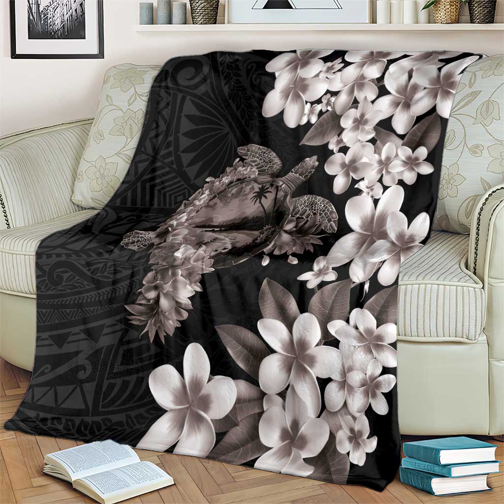 Hawaiian Lei Day Blanket Plumeria and Turtle with Polynesian Tribal Pattern Grayscale Color LT03 - Polynesian Pride