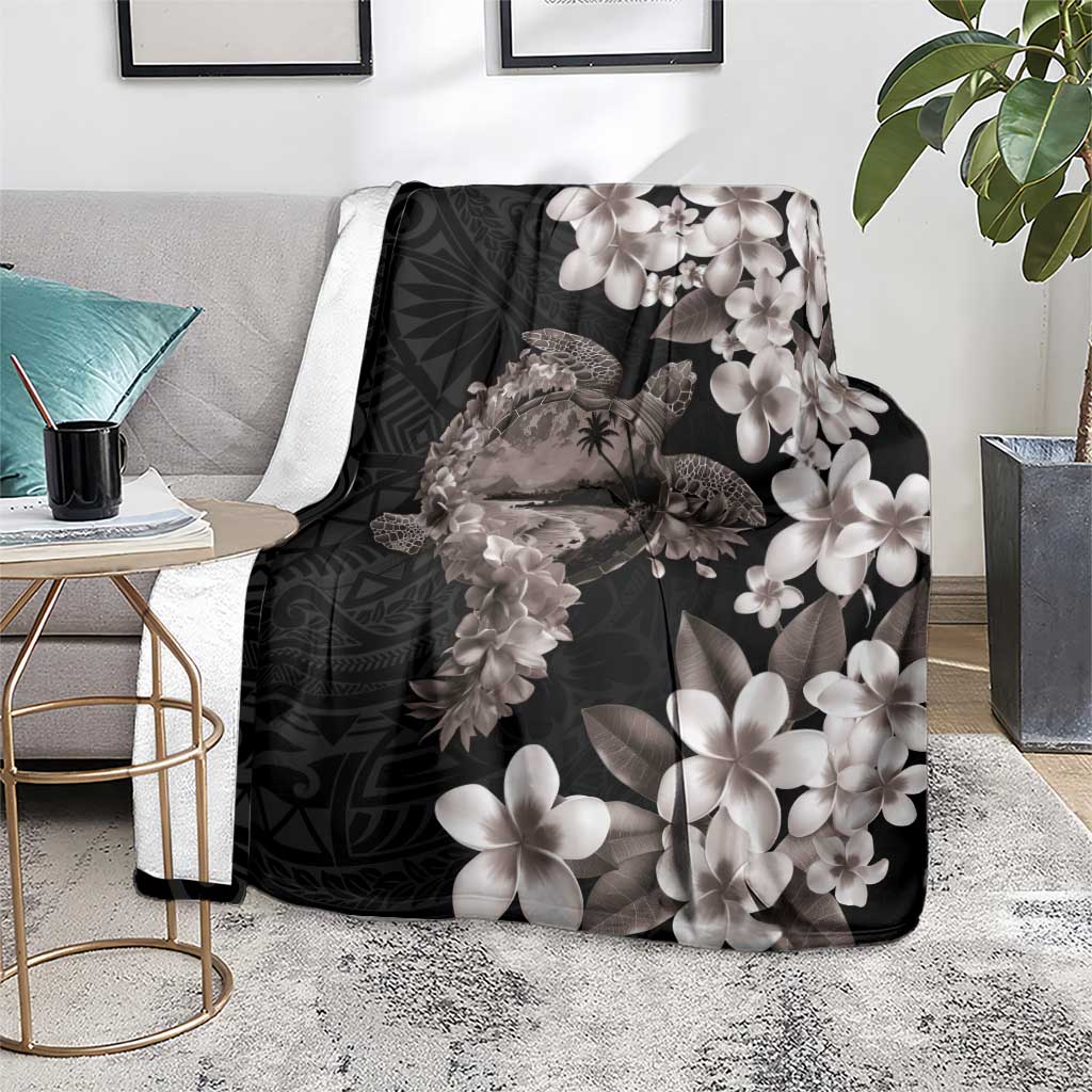 Hawaiian Lei Day Blanket Plumeria and Turtle with Polynesian Tribal Pattern Grayscale Color LT03 - Polynesian Pride