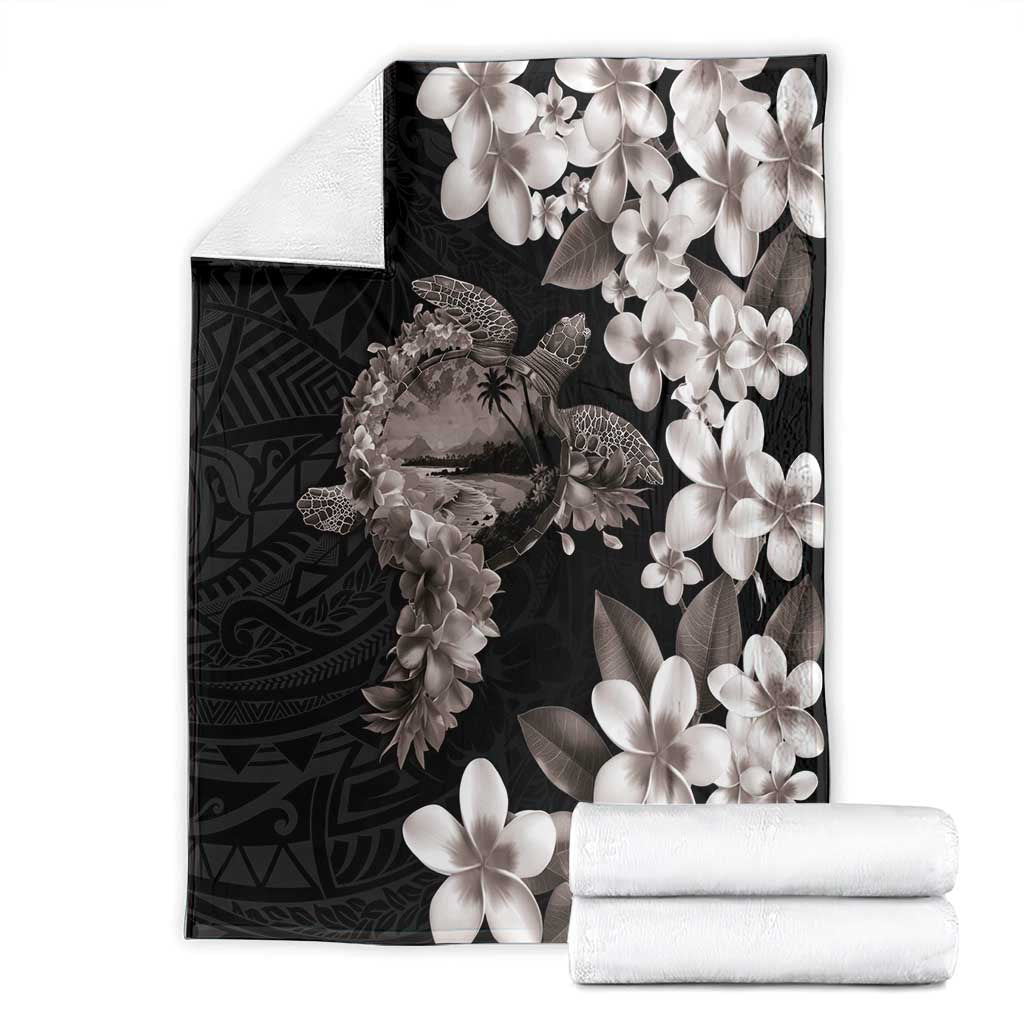 Hawaiian Lei Day Blanket Plumeria and Turtle with Polynesian Tribal Pattern Grayscale Color LT03 - Polynesian Pride