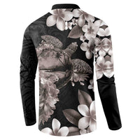 Hawaiian Lei Day Button Sweatshirt Plumeria and Turtle with Polynesian Tribal Pattern Grayscale Color LT03 - Polynesian Pride