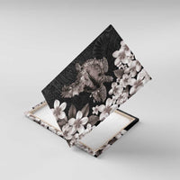 Hawaiian Lei Day Canvas Wall Art Plumeria and Turtle with Polynesian Tribal Pattern Grayscale Color LT03 With Frame Black - Polynesian Pride