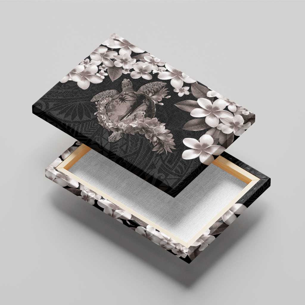 Hawaiian Lei Day Canvas Wall Art Plumeria and Turtle with Polynesian Tribal Pattern Grayscale Color LT03 - Polynesian Pride