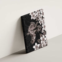 Hawaiian Lei Day Canvas Wall Art Plumeria and Turtle with Polynesian Tribal Pattern Grayscale Color LT03 - Polynesian Pride
