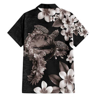Hawaiian Lei Day Family Matching Puletasi and Hawaiian Shirt Plumeria and Turtle with Polynesian Tribal Pattern Grayscale Color