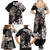 Hawaiian Lei Day Family Matching Summer Maxi Dress and Hawaiian Shirt Plumeria and Turtle with Polynesian Tribal Pattern Grayscale Color