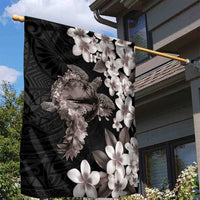 Hawaiian Lei Day Garden Flag Plumeria and Turtle with Polynesian Tribal Pattern Grayscale Color LT03 - Polynesian Pride