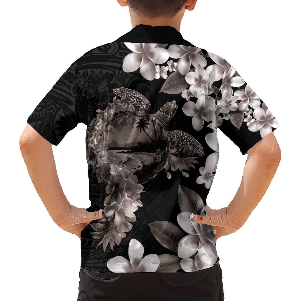 Hawaiian Lei Day Hawaiian Shirt Plumeria and Turtle with Polynesian Tribal Pattern Grayscale Color LT03 - Polynesian Pride