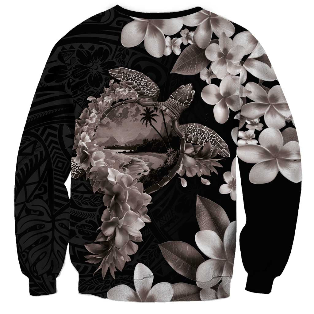 Hawaiian Lei Day Sweatshirt Plumeria and Turtle with Polynesian Tribal Pattern Grayscale Color LT03 - Polynesian Pride