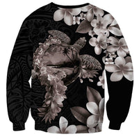 Hawaiian Lei Day Sweatshirt Plumeria and Turtle with Polynesian Tribal Pattern Grayscale Color LT03 - Polynesian Pride