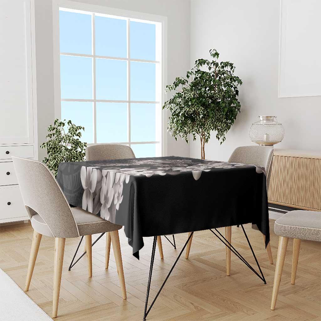 Hawaiian Lei Day Tablecloth Plumeria and Turtle with Polynesian Tribal Pattern Grayscale Color