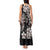 Hawaiian Lei Day Tank Maxi Dress Plumeria and Turtle with Polynesian Tribal Pattern Grayscale Color