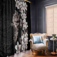 Hawaiian Lei Day Window Curtain Plumeria and Turtle with Polynesian Tribal Pattern Grayscale Color LT03 - Polynesian Pride