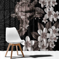 Hawaiian Lei Day Window Curtain Plumeria and Turtle with Polynesian Tribal Pattern Grayscale Color LT03 - Polynesian Pride