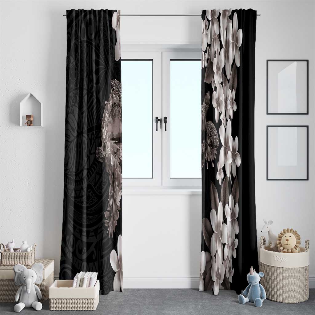 Hawaiian Lei Day Window Curtain Plumeria and Turtle with Polynesian Tribal Pattern Grayscale Color LT03 - Polynesian Pride