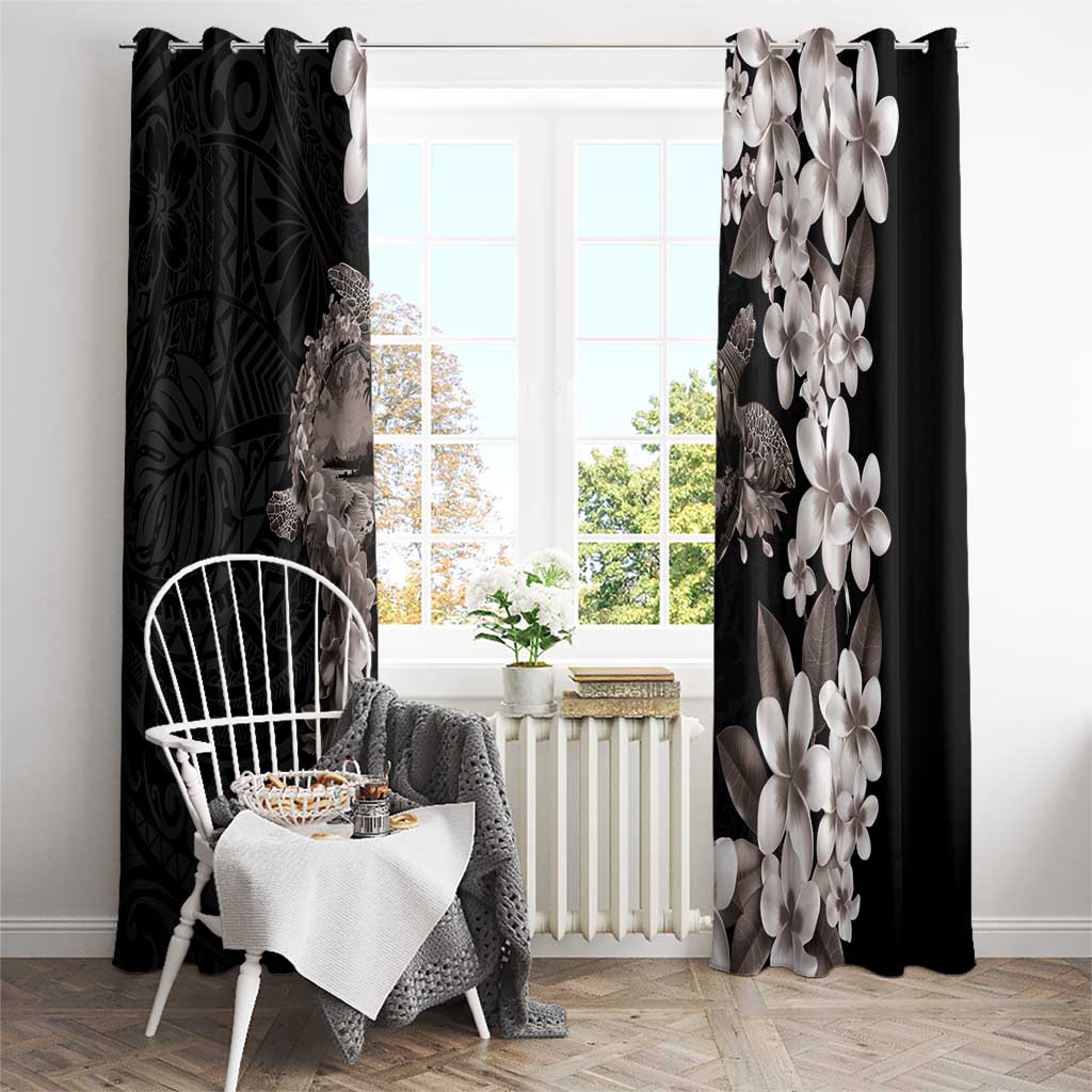 Hawaiian Lei Day Window Curtain Plumeria and Turtle with Polynesian Tribal Pattern Grayscale Color LT03 - Polynesian Pride