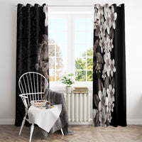 Hawaiian Lei Day Window Curtain Plumeria and Turtle with Polynesian Tribal Pattern Grayscale Color LT03 - Polynesian Pride