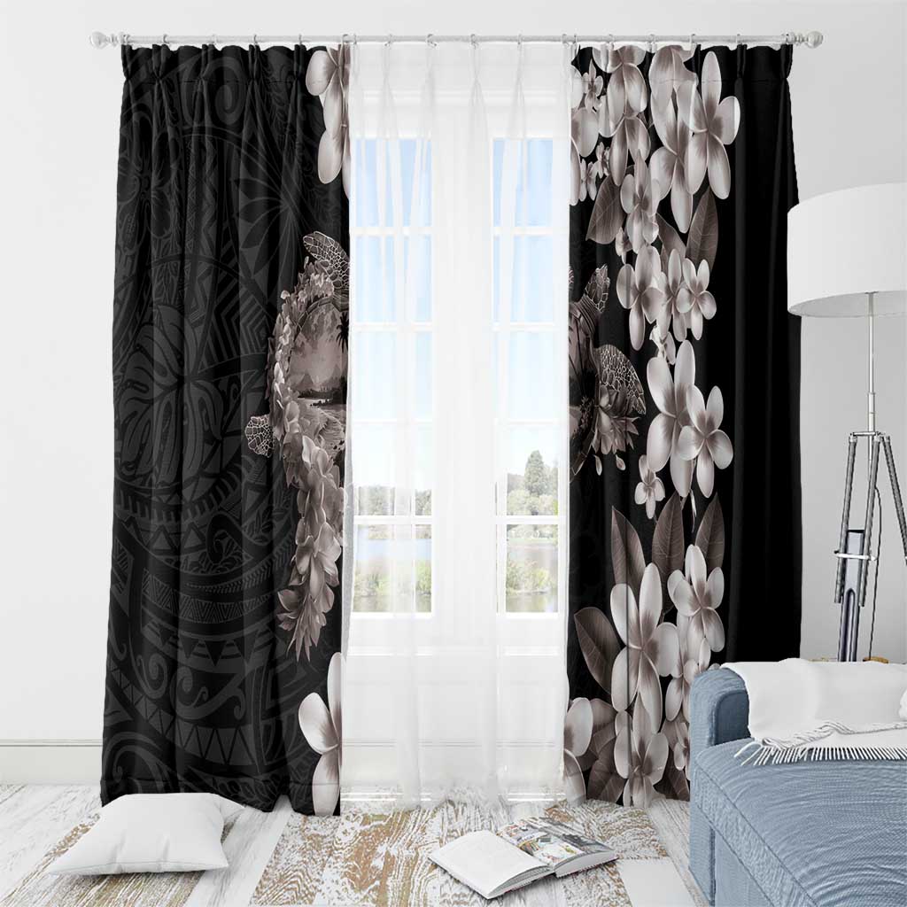 Hawaiian Lei Day Window Curtain Plumeria and Turtle with Polynesian Tribal Pattern Grayscale Color LT03 - Polynesian Pride