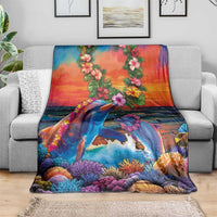 Hawaiian Lei Day Blanket Dolphins with Colorful Corals and Romantic Sunset LT03 - Polynesian Pride