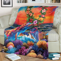 Hawaiian Lei Day Blanket Dolphins with Colorful Corals and Romantic Sunset LT03 - Polynesian Pride