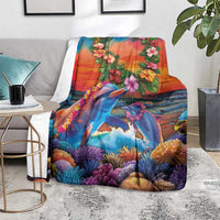 Hawaiian Lei Day Blanket Dolphins with Colorful Corals and Romantic Sunset LT03 - Polynesian Pride